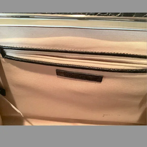 Ann Taylor Black embossed  crocodile  leather  top handle, framed satchel bag - Picture 11 of 13